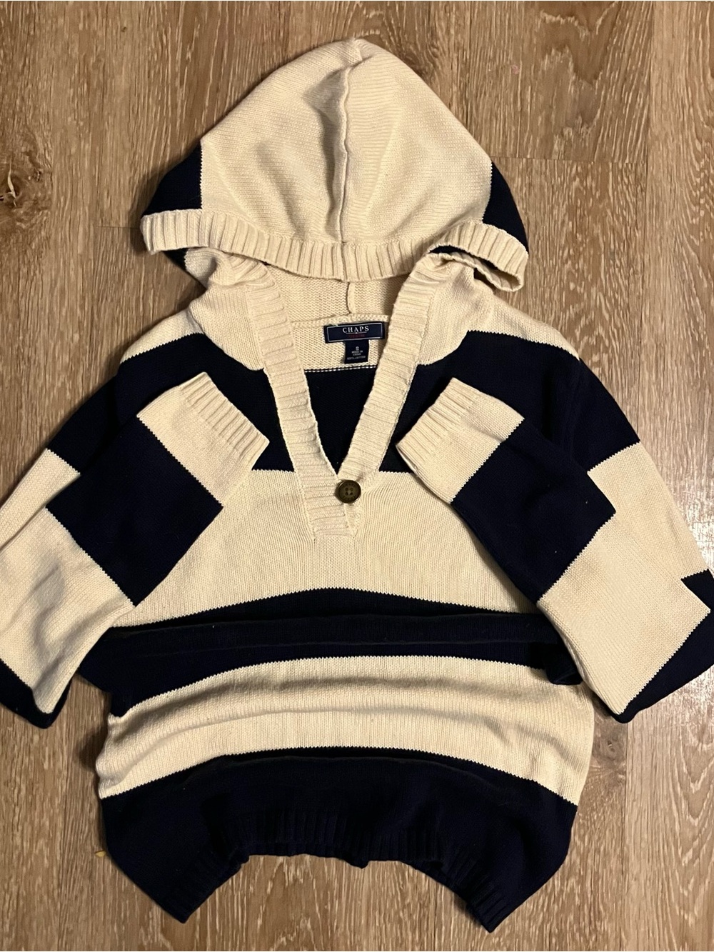 Women’s Chaps Denim Hoodie Cotton Sweater S Cream And Navy